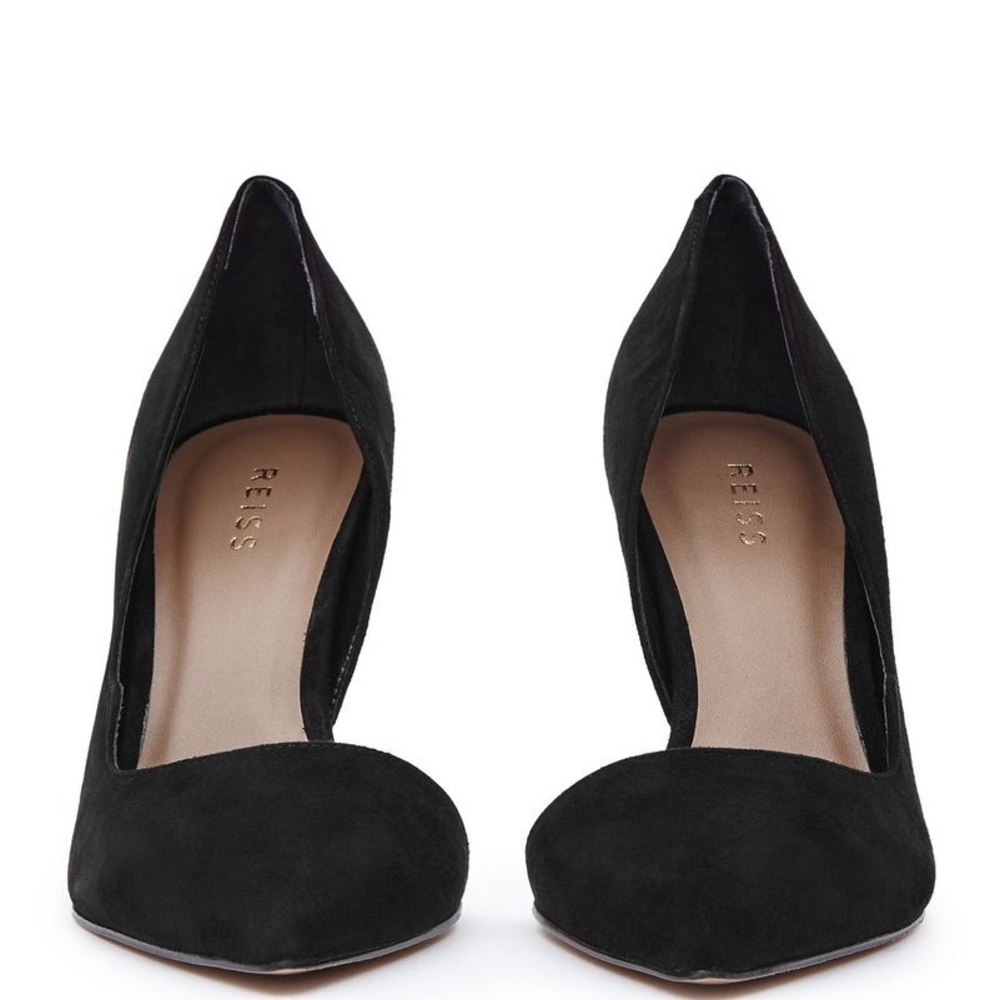 Reiss Black Suede Pointed Toe Pumps Size 40 - Picture 2 of 13